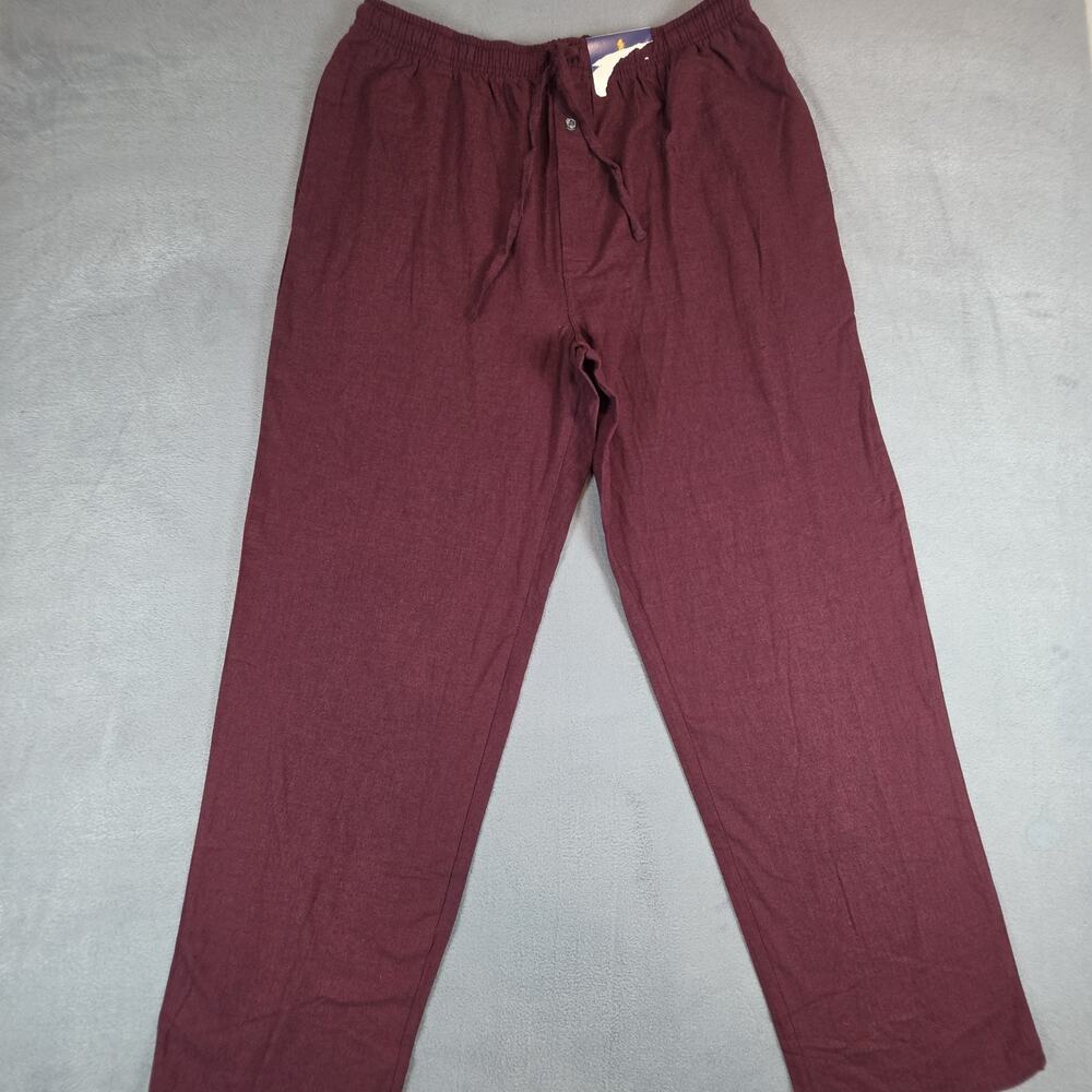 Stafford Sleep Pants Men Large Burgundy Herringbone Lounge Pajama Pants Cotton